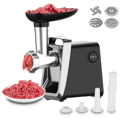 Image de Moulin à viande électrique et remplisseur de saucisses - Robot de cuisine multifonction - 700–1000 W - Boîtier en acier inoxydable - Usage professionnel - Noir
