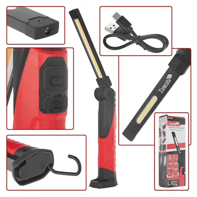 Immagine prodotto di Lampada da lavoro magnetica ricaricabile e pieghevole, a LED COB 5W 650LM 2600mAh,torcia con gancio