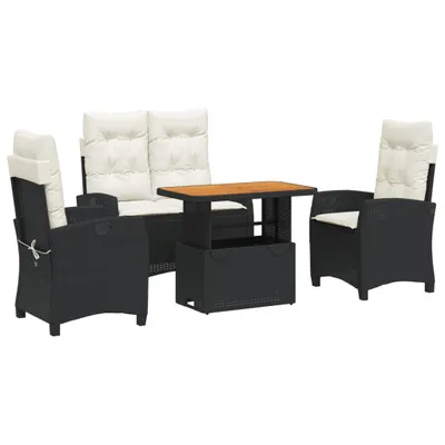 Obrázek produktu pro vidaXL 4dílný zahradní jídelní set s polštáři Black Poly Rattan