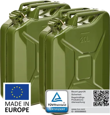 Produktbild von BW® Kraftstoffkanister Metall Benzinkanister 2x 20 Liter - Olivegrün RAL 6003 - UN-Zulassung - Hergestellt in Europa