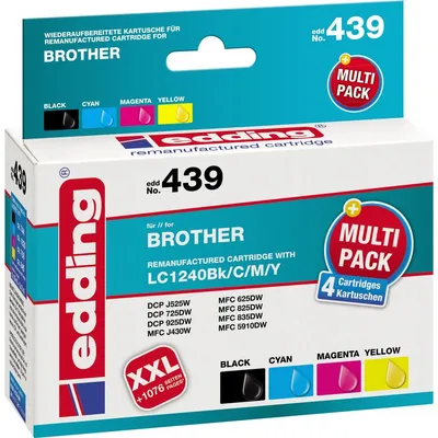 Image de edding 18-439 edding EDD-439 cartouches d'impression noir, cyan, magenta, jaune compatibles avec brother LC-1240BK/C/M/Y, lot de 4