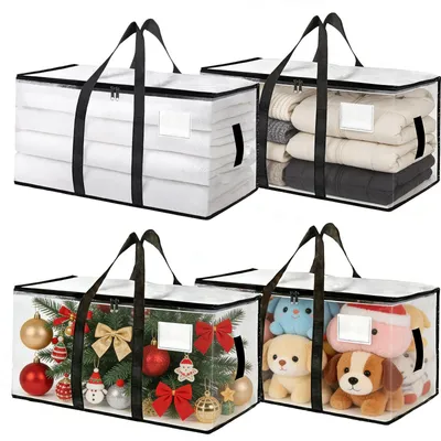 Image de Lot de 4 sacs de rangement transparents avec fermeture éclair et poignées