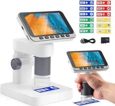 Image de Microscope numérique - Microscope portable WiFi/USB - Écran IPS de 11,4 cm - HD 1080p - Grossissement 1500–3000x - Sans batterie - Blanc