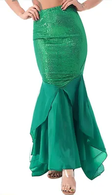 Produktbild von Damen Meerjungfrau Rock Schwanz Gr. L Kostüm Mermaid Tail Pailletten Rock Maxirock Festlich Bodenlang für Karneval Fasching Halloween Party