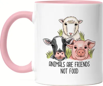 Produktbild von Animals Are Friends Not Food Tasse Rosa Vegan Vegetarier Plant-Based Geschenkidee Schaf Kuh Schwein Bauernhof