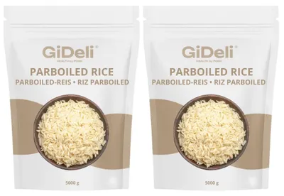 Immagine prodotto di Riso parboiled a chicco lungo, leggero, ricco di nutrienti, fonte di vitamine del gruppo B, vegano, prodotto naturale, marca GiDeli, confezione da 10 kg