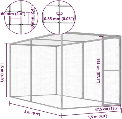 Image de Grande cage pour chats, dimensions 3x3x2,5 mètres, en acier galvanisé, avec porte
