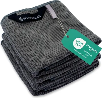 Produktbild von ELEXACLEAN Geschirrtücher (3er Set, 68x42 cm, grau / anthrazit) weiche Mikrofaser Geschirrhandtücher, Waffeltücher Handtücher für die Küche