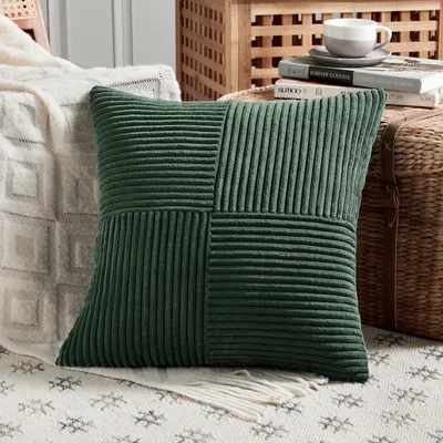 Produktbild von 1 Stück dunkelgrüner Kissenbezug 40x40 cm aus Cord, dekorativer Kissenbezug für Sofa, Boho-Dekoration