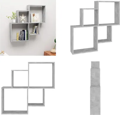 Obrázek produktu pro vidaXL Cube shelf concrete grey 80x15x78,5 cm materiál na bázi dřeva - Cube shelf - Nástěnná police Cube - Nástěnné police Cube