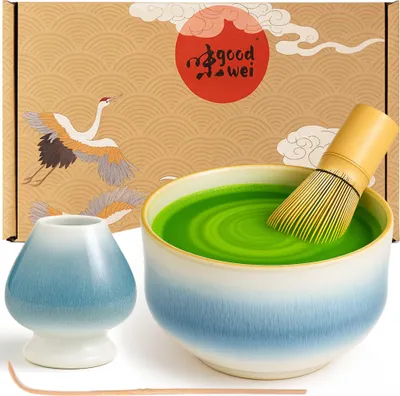 Produktbild von Matcha Set "Rindō" mit Schale, Besen & Besenhalter – edles Set für Matcha-Zeremonie und stilvollen Teegenuss