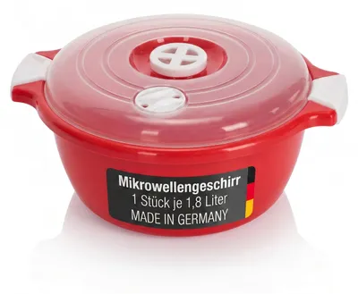Produktbild von Mikrowellenschüssel mit Deckel und Dampfventil Volumen 1,8 Liter Mikrowellenbehälter Rot rund Mikrowellen Kühlschrank Picknick Schüssel