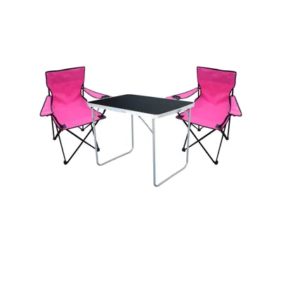 3tlg Camping Set Gartenmöbel Campingtisch + 2 Campingstuhl Pink