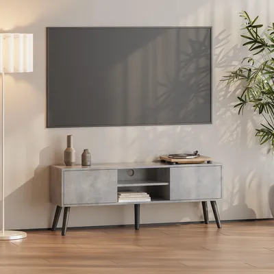 Image de Meuble TV « Eskilstuna » avec 2 portes et 2 étagères, aspect béton