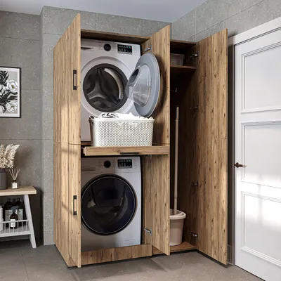 Image de Armoire de rangement pour lave-linge Roomart DORA-I, 115 cm de large, chêne