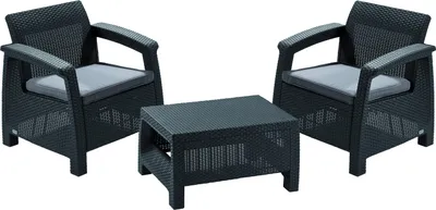 Produktbild von Keter Corfu Balkon-Set, Korfu Set, graphit, Sessel + Tisch + Sitzkissen