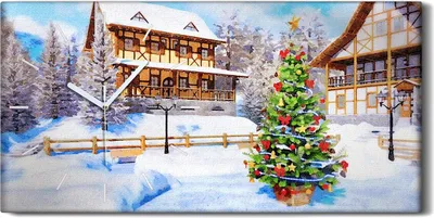 Produktbild von Dekor Leinwand Uhr Wandbilder Kunstdruck 60x30 Winterlandschaft in Aquarellfarbe - weiße Hände