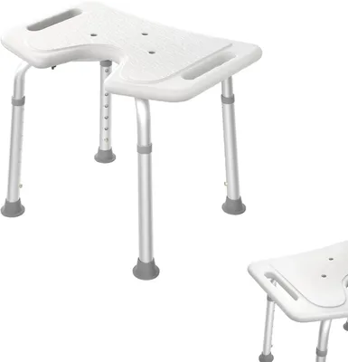 Immagine prodotto di Sedia da doccia QEENTOE a forma di U, regolabile in altezza da 35 a 51 cm, sedile da bagno antiscivolo in alluminio e plastica, supporto per la doccia per anziani e donne in gravidanza