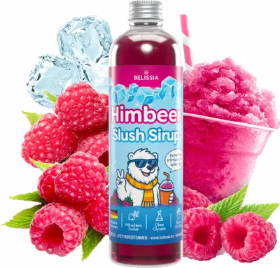 Produktbild von Belissia Slush Eis Sirup 250ml Konzentrat - Himbeere - sehr ergiebig in knalligen Farben (1:5) für bis zu 1,5 Liter - Glycerin frei – für Slush-Eis