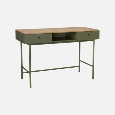 Produktbild von sweeek - Schreibtisch Holzdekor und Eisen 2 Schubladen 1 Fach - Khaki