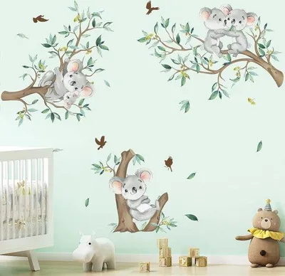 Image de Grande décoration murale à feuilles vertes pour chambre d'enfant