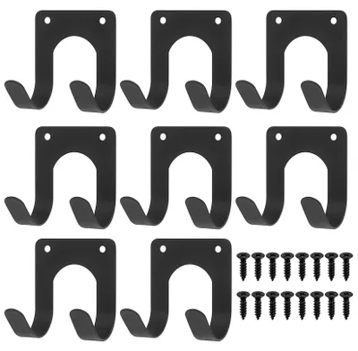 Image de Crochets muraux, crochets de garage, lot de 8 crochets muraux pour charges lourdes, crochets pour échelles, supports muraux, crochets pour outils, crochets doubles pour porte-outils de jardin, supports pour vélos, porte-outils, rangement pour outils