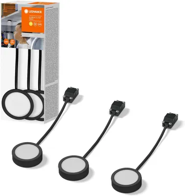 Productafbeelding van 3 x Ledvance LED Unterbauleuchte Undercabinet Spot Puck Ø65mm Schwarz 3W 250lm Warmweiß 3000K