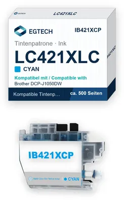 Produktbild von Tinte kompatibel mit Brother LC421XLC Cyan 500 S. DCP-J1050DW MFC-J1010DW
