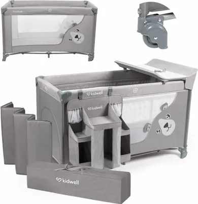 Produktbild von Detská cestovná postieľka COIL, detská postieľka, cestovná postieľka, BLISSY, s bočným vchodom, ochrana LockGuard, skladací matrac, dvojposchodová, s príslušenstvom, sivá