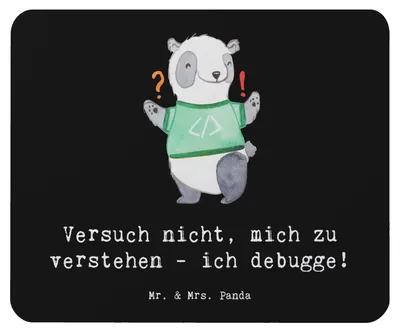 Produktbild von Mr. & Mrs. Panda Mauspad Softwareentwickler Debugging - Schwarz - Geschenk, Programmierer, Programmiersprachen, mousematte, laptop mousepad, Beruf, Softwareentwicklung
