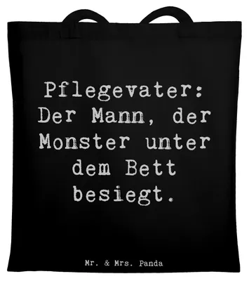 Produktbild von Mr. & Mrs. Panda Einkaufstasche Spruch Pflegevater Held - Schwarz - Geschenk, Geschenke, Tote Bag, Uni Tasche, Sicherheit, Geborgenheit, liebevolle Fürsorge, Jutebeutel