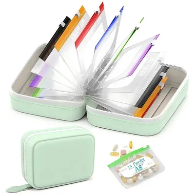 Produktbild von 14-teilige Silikon Pillenbox für Reisen, wasserdichtes A8 Organizer-Set mit farbigen Beuteln, flexibel, leicht, hygienisch, ideal für unterwegs