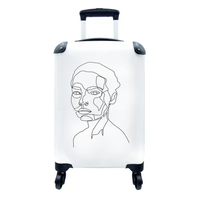 Produktbild von MuchoWow® Koffer Handgepäck Trolley Rollkoffer Kleine Reisekoffer mit 4 Rollen - Frauen - Gesicht - Strichzeichnung - Cabin Size < 55x40x23 cm & 55x40x20 cm - Fotokoffer - Kabinenkoffer - Boardgepäck - Reise-Box - Reisekoffer - Reisegepäck - Koffer mit Bild - Trolley für Kinder