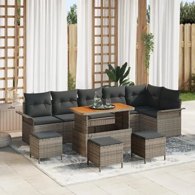 Produktbild von Möbel 10-teiliges Garten-Sofa-Set mit Kissen in Grau – Poly Rattan Akazie - Gartensofas 3362163