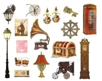Produktbild von Nostalgische Aufkleber - Vintage-Möbelaufkleber - Aufkleber von Vintage-Möbeln und -Accessoires - Vintage-Bilder - Aufkleber - 60 Stück - Bullet Journal - Scrapbooking - CHPN