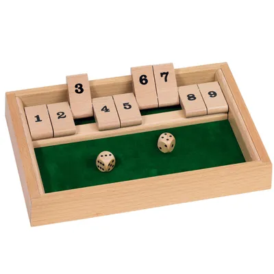 Produktbild von goki HS075 Shut the box Würfelspiel, 25,5 x 17,5 x 3,2 cm, Holz, 2 Würfel, natur