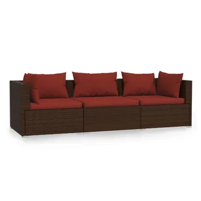 Produktbild von 3-Sitzer-Sofa mit Kissen Braun Poly Rattan