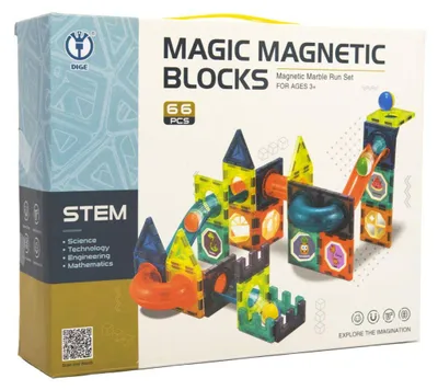 Immagine prodotto di Set di costruzioni magnetiche per pista a biglie, 66 pezzi, confezionato in una scatola di 31x25x8 cm