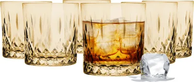 Glasmark Krosno Whisky Gläser Set Whiskey Rum Gin Bourbon Cocktail Glas Trinkgläser Für Männer Whisky Alkohol  Golden 6 x 280 ML
