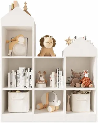 Produktbild von Kinderregal Wald weiß 92x30x108 cm Kinderbücherregal Holz Bücherregal für Kinderzimmer Aufbewahrung