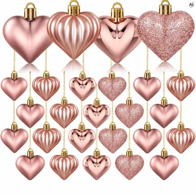 Herz Christbaumschmuck 36er Set - Rosa Roségold, Anhänger für Weihnachtsbaum