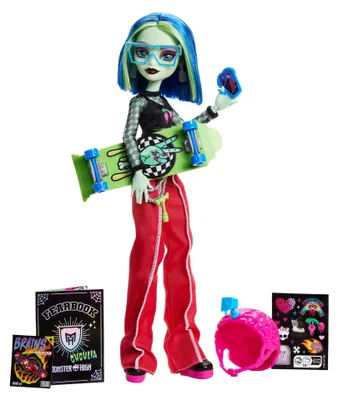 Produktbild von Monster High Fearbook Ghoulia Yelps-Modepuppe mit Jahrbuch und Skateclub-Zubehörteilen, Modepuppe, Weiblich, 4 Jahr(e), Junge/Mädchen, 268 mm, Mehrfarbig