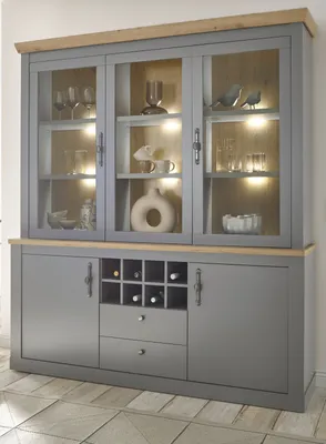 Produktbild von Buffet "Rideau" grau Eiche Landhaus großer Buffetschrank mit Flaschenregal 183 x 206 cm