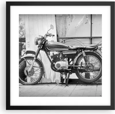 Produktbild von Gerahmtes Poster - Schwarzer Rahmen - Alt Motorrad Schwarz und Weiß - 40x40 cm - Wand Bild - Wanddeko - Wandbilder - Kunstposter - Wandposter - Bilderrahmen - Bilder - Kunstdruck - P2BAC40x40-4487