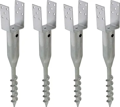 Produktbild von 4x U-Profil Bodenhülse zum Einschrauben 9x9 cm 68,5 cm Länge feuerverzinkt für Vierkanthölzer 90 mm