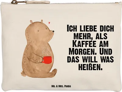 Produktbild von Mr. & Mrs. Panda kosmetiktäschchen Bär Morgenkaffee Größe M - Weiß - Geschenk, Hochzeitstag, utensilientasche, Pouch, Schlampermäppchen, Mäppchen, Stifteetui, für Frauen