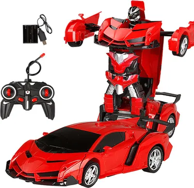 Zdjęcie produktu dla 1: 18 Zdalne sterowanie Przekształcanie samochodu Przycisk jeden-deformacja Robot Samochody Zabawki dla 3- 11 Lat dzieci czerwony