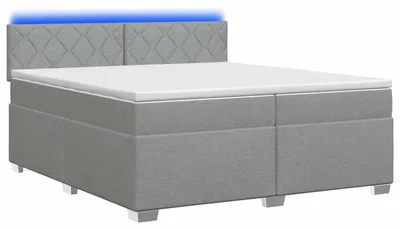 Obrázok produktu pre Postel s pružinovou základňou, matracom a LED osvetlením, svetlosivá, 200 x 200 cm