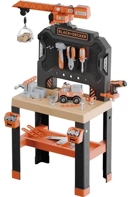 Produktbild von Smoby Black+Decker Kinder-Werkbank mit Kran - 87 Zubehörteile inkl. Werkzeuge, für Kinder ab 3 Jahren