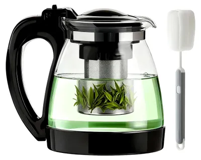 Produktbild von Teekanne aus Glas mit 2000 ml, inklusive Siebeinsatz und Reinigungsbürste, hitzebeständig, ideal für lose Teeblätter